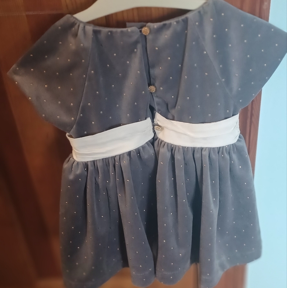 Max Studio Gray Velvet Baby Top / Dress with Polka Dots & Bow size 24M - Picture 3 of 8